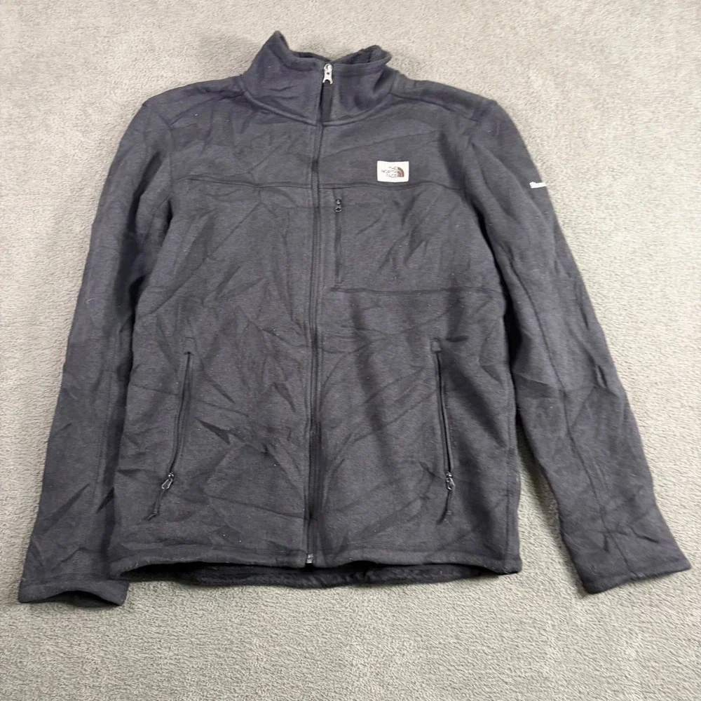 The North Face Mens Full Zip Sherpa Lined Ribbed Fleece Jacket Charcoal Grey L